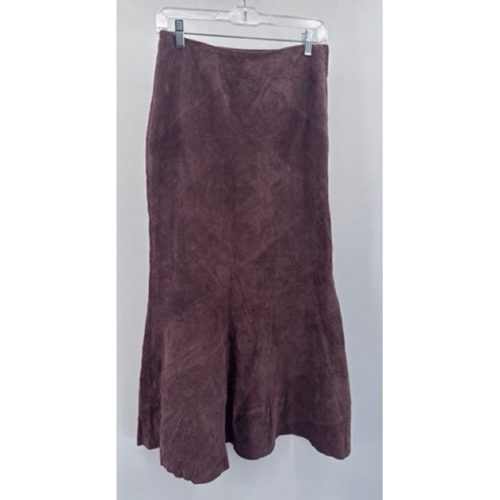 Vintage Cami Brown Suede Leather Trumpet Maxi Skirt SZ 2 Boho Western Fall